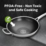Hybrid Wok Pan, Nonstick, PFOA Free 12 Inch Induction Wok With Lid, Dishwasher Safe Cooking Pan For All Cooktops, Stainless Steel Cookware, Woks & Stir-Fry Pans, Bonus Bamboo Dish Brush