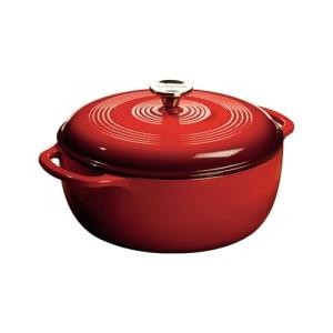 Lodge Essential Enamel Cast Iron Dutch Oven - Perfect for Bread Baking, Braising, Marinating & Slow Cooking - Features Moisture-Sealing Lid & Dual Handles - Kitchen Essentials - 6 Quarts - Island Spice Red