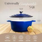 Cast Iron Pot with Lid – Non-Stick Ovenproof Enamelled Casserole Pot, Oven Safe up to 500° F – Sturdy Dutch Oven Cookware – Dark Blue, 5-Quart, 24cm – by Nuovva
