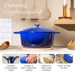 Cast Iron Pot with Lid – Non-Stick Ovenproof Enamelled Casserole Pot, Oven Safe up to 500° F – Sturdy Dutch Oven Cookware – Dark Blue, 5-Quart, 24cm – by Nuovva