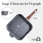 SENSARTE Nonstick Grill Pan for Stove Tops, Versatile Griddle with Pour Spouts, Square Big Cooking Surface, Durable Skillet Indoor & Outdoor Grilling. PFOA Free,12Inch