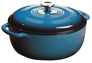 Lodge Essential Enamel Cast Iron Dutch Oven with Lid - Oven-Safe Enamel Cookware up to 500° F - Heat-Retaining Braising & Roasting Pot - Non-Toxic Cookware - 7.5 Quart, Carribean Blue