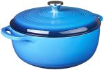 Lodge Essential Enamel Cast Iron Dutch Oven with Lid - Oven-Safe Enamel Cookware up to 500° F - Heat-Retaining Braising & Roasting Pot - Non-Toxic Cookware - 7.5 Quart, Carribean Blue
