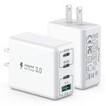 [2 Pack] 40W USB C Charger, 4-Port USB C Charger Block Fast Charging Block PD+QC Wall Plug Type C Charging Plug Compatible with iPhone 11/12/13/14/15/Pro Max/Smartphones/Tablet and Other USB Devices
