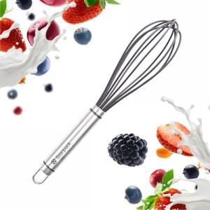 Starpack 'Whip it Good' Silicone Whisk for Nonstick Cookware - Non Scratch, 9.8" Whisk Heat Resistant 600°F - Kitchen Whisks for Cooking, Baking & Stirring - Silicone Coated Durable Rubber Egg Whisks