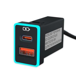 Car Charger PD QC3.0 Fast Charging Type c USB Port Socket,with LED Light Show for Toyota Compatible with Smart Phone,Tablet,and USB Device More.（Ice Blue-1.3x0.9inch）