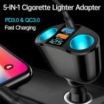 AGEK Cigarette Lighter Adapter, USB C Car Phone Charger Adapter with Voltmeter, QC3.0 & PD 24V Cigarette Lighter Splitter, 12V USB Outlet Car USB Charger Fast Charging for Phone Tablets Dashcam