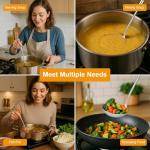 FJNATINH Soup Ladle, Stainless Steel Ladle with Heat Resistant Wooden Handle, Food Grade Metal Cooking Soup Spoon Kitchen Tools, Easy to Clean