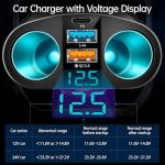 AGEK Cigarette Lighter Adapter, USB C Car Phone Charger Adapter with Voltmeter, QC3.0 & PD 24V Cigarette Lighter Splitter, 12V USB Outlet Car USB Charger Fast Charging for Phone Tablets Dashcam