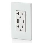 Leviton T5834-W 60W (20V@2.5A+ 5V@2A) USB Dual Type A/Type-C Power Delivery in-Wall Charger with 20A Tamper-Resistant Outlet, USB Charger for Smartphones, Tablets, Laptops, White