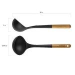 STAUB Soup Ladle, Perfect for Serving Hot Soup, Portion Batter for Pancakes, and Sauce Pasta, Durable BPA-Free Matte Black Silicone, Acacia Wood Handles, Safe for Nonstick Cooking Surfaces