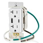 Leviton T5834-W 60W (20V@2.5A+ 5V@2A) USB Dual Type A/Type-C Power Delivery in-Wall Charger with 20A Tamper-Resistant Outlet, USB Charger for Smartphones, Tablets, Laptops, White