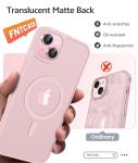 FNTCASE for iPhone 15 Case: for iPhone 14 Case & iPhone 13 Case [Compatible with Magsafe] Translucent Matte Cases with [Screen Protector] Military Grade Shockproof Protective Phone Cover - Light Pink