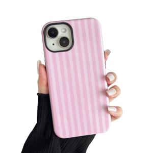 CHEDEMK Compatible with iPhone 13/14 Case, Cute Fashion Aesthetic Striped Pattern Cover for Women, Shockproof Soft TPU and Hard PC Protective Phone Case for iPhone 13/14 6.1"- Pink