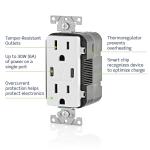 Leviton 30W (6A) USB Dual Type-C/C Power Delivery In-Wall Charger with 15A Tamper-Resistant Outlet, USB Charger for Smartphones, Tablets, Laptops, T5635-W, White