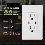Leviton 30W (6A) USB Dual Type-C/C Power Delivery In-Wall Charger with 15A Tamper-Resistant Outlet, USB Charger for Smartphones, Tablets, Laptops, T5635-W, White