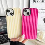 CHEDEMK Compatible with iPhone 13/14 Case, Cute Fashion Aesthetic Striped Pattern Cover for Women, Shockproof Soft TPU and Hard PC Protective Phone Case for iPhone 13/14 6.1"- Pink