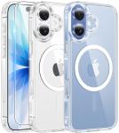 FNTCASE for iPhone 17 Case Clear: Magnetic Phone Cases with Screen Protector Drop Proof Compatible with Magsafe Slim Anti Yellowing Rugged Shockproof Protective Transparent Cell Cover (A-Clear)