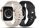 IKANFI 2Pack Leopard Engraved Bands Compatible with Apple Watch Band 41mm 40mm 38mm Women, Silicone Cheetah Sport Strap for iWatch Series SE 10 9 8 7 6 5 4 3 2 1,Ultra-BKSL-38