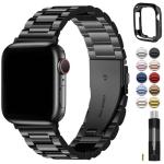 Fullmosa Band Compatible with Apple Watch 44mm 45mm 42mm, Stainless Steel iWatch Band for Apple Watch Se 2 Series 9/8/7/6/5/4/3/2/1(Black, 42mm/44mm/45mm)