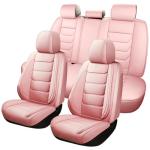 Isen-CoverAuto Full Coverage Faux Leather Car Seat Covers Full Set,Automotive Seat Covers for Cars,SUVs Pick-up Truck, Car Seat Cushion, Pink Seat Covers for 5 Seats,Car Seat Protector
