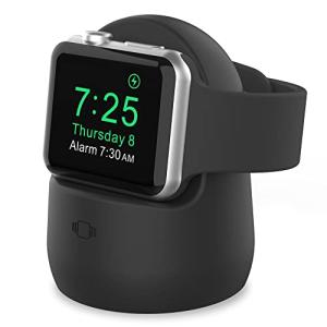 AhaStyle iWatch Stand Silicone Charging Dock Holder for Apple Watch Ultra 3, Ultra 2, Ultra, SE3, SE2, SE, Series 11 10 9 8 7 6 5 4 3 2 1 (49/46/45/44/42/41/40/38mm), Supports Nightstand Mode (Black)