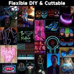 EL Wire 5in1 Portable Neon Rope Lights Strip Wearable Battery Pack Body Lights-360°Illumination Super Bright Cuttable DIY Halloween Christmas Festival Party Game Room Cosplay Costume(Ice Blue 1M)