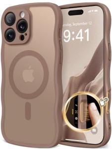 CAPRARO for iPhone 16 Pro Case for Women Girls, Upgraded [Full Camera Protection] [Compatible with MagSafe] Cute Wave Translucent Matte Phone Case for iPhone 16 Pro, Brown