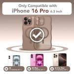 CAPRARO for iPhone 16 Pro Case for Women Girls, Upgraded [Full Camera Protection] [Compatible with MagSafe] Cute Wave Translucent Matte Phone Case for iPhone 16 Pro, Brown