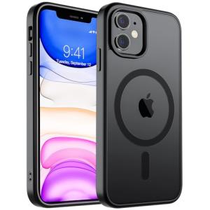 SUPFINE Magnetic for iPhone 11 Phone Case(Compatible with MagSafe)(Military Grade Drop Protection) Translucent Matte Shockproof Phone Cover,Black