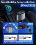 BERTHALESS Retractable Car Charger, 4 in 1 Fast Charging Car Charger with USB-C & USB-A, Compatible with iPhone 17/16/15/14/13/12/11,Galaxy,Pixel, Car Accessories for Men Women Drivers