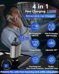 BERTHALESS Retractable Car Charger, 4 in 1 Fast Charging Car Charger with USB-C & USB-A, Compatible with iPhone 17/16/15/14/13/12/11,Galaxy,Pixel, Car Accessories for Men Women Drivers
