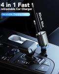 Retractable Car Charger for iPhone 17,4 in 1 Fast Charging Car Phone Charger,69W USB C Car Truck Accessories,Road Trip Essentials Gift for Men Women RV Power Adapter for iPhone 17/16/15/14,Galaxy S26