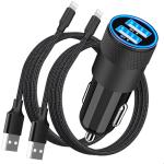 【MFi Certified】iPhone Car Charger Fast Charging, Rombica 4.8A Dual USB Smart Power Cigarette Lighter USB Car Charger with 2Pack Lightning Braided Cable for iPhone 14 13 12 11 Pro XS Mini XR X SE iPad