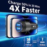 【MFi Certified】iPhone Car Charger Fast Charging, Rombica 4.8A Dual USB Smart Power Cigarette Lighter USB Car Charger with 2Pack Lightning Braided Cable for iPhone 14 13 12 11 Pro XS Mini XR X SE iPad