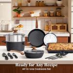 Kitchen Induction Cookware & Bakeware Set - 30 Piece Black Granite Cooking Pans Set, Non-Stick Pots and Pans Set