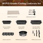 Kitchen Induction Cookware & Bakeware Set - 30 Piece Black Granite Cooking Pans Set, Non-Stick Pots and Pans Set