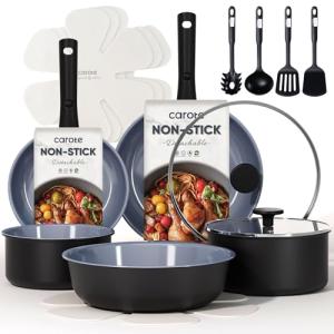 CAROTE 19PCS Ceramic Cookware Sets, Black and Gray, Pots and Pans Set Non Stick Non Toxic, Induction Cookware, Kitchen Cookware Sets, Pots Set for Healthy Cooking