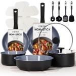 CAROTE 19PCS Ceramic Cookware Sets, Black and Gray, Pots and Pans Set Non Stick Non Toxic, Induction Cookware, Kitchen Cookware Sets, Pots Set for Healthy Cooking