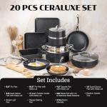 Granitestone Ceraluxe 20 Pc Ceramic Cookware Set Nonstick, Complete Pots and Pans Set Non Stick for Kitchen with Bakeware, Utensils & Steamer, Non Toxic Made Without PFOA PFOS, Oven & Dishwasher Safe