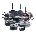 T-Fal Ultimate Hard Anodized Nonstick Pots and Pans Set 17 Piece, Nonstick Cookware Set with Fry Pan, Saucepans, Saute-Pan, Griddle, Dishwasher Safe, Onyx