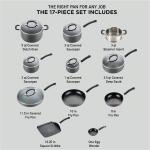 T-Fal Ultimate Hard Anodized Nonstick Pots and Pans Set 17 Piece, Nonstick Cookware Set with Fry Pan, Saucepans, Saute-Pan, Griddle, Dishwasher Safe, Onyx
