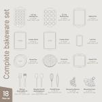 BAKKENMASTER 18-Piece Deluxe Nonstick Carbon Steel Bakeware Set - Professional Kitchen Oven Baking Pans with White Silicone Handles and Accessories