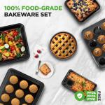 NutriChef Stackable Non-Stick Baking Pan Set – Carbon Steel Bakeware Set w/ Cookie Sheet, Muffin & Loaf Pan, Double Coated for Easy Release, Oven & Dishwasher Safe, Resists Warping, – Easy to Clean