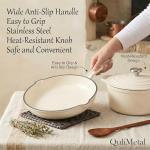 QuliMetal Nonstick Enameled Cast Iron Cookware Set, 7-Pcs Pots and Pans with Lid, Frying Pan Skillet, Sauce Pan, Healthy Round Dutch Oven Pot for Sourdough Bread Baking on All Stovetop, Cream White