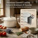 QuliMetal Nonstick Enameled Cast Iron Cookware Set, 7-Pcs Pots and Pans with Lid, Frying Pan Skillet, Sauce Pan, Healthy Round Dutch Oven Pot for Sourdough Bread Baking on All Stovetop, Cream White