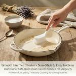 QuliMetal Nonstick Enameled Cast Iron Cookware Set, 7-Pcs Pots and Pans with Lid, Frying Pan Skillet, Sauce Pan, Healthy Round Dutch Oven Pot for Sourdough Bread Baking on All Stovetop, Cream White