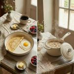 QuliMetal Nonstick Enameled Cast Iron Cookware Set, 7-Pcs Pots and Pans with Lid, Frying Pan Skillet, Sauce Pan, Healthy Round Dutch Oven Pot for Sourdough Bread Baking on All Stovetop, Cream White