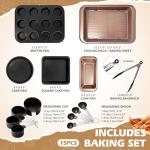 15pcs Nonstick Bakeware Set with Cooling Rack & Accessories, Baking Pan Set Includes Muffin Pan, Cake Pans, Loaf Pan, Baking Sheet, Measuring Cups & Tongs – Oven Safe Metal Bakeware for Home Baking