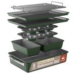 Bakken 8-Piece Ceramic Coated Bakeware Sets, Nonstick Aluminized Steel Pans with Muffin, Loaf, Cake, Roasting Pan, & Cooling Rack, Oven Safe Up To 500°F, Dishwasher Safe, BPA, PTFE & PFAS Free, Green